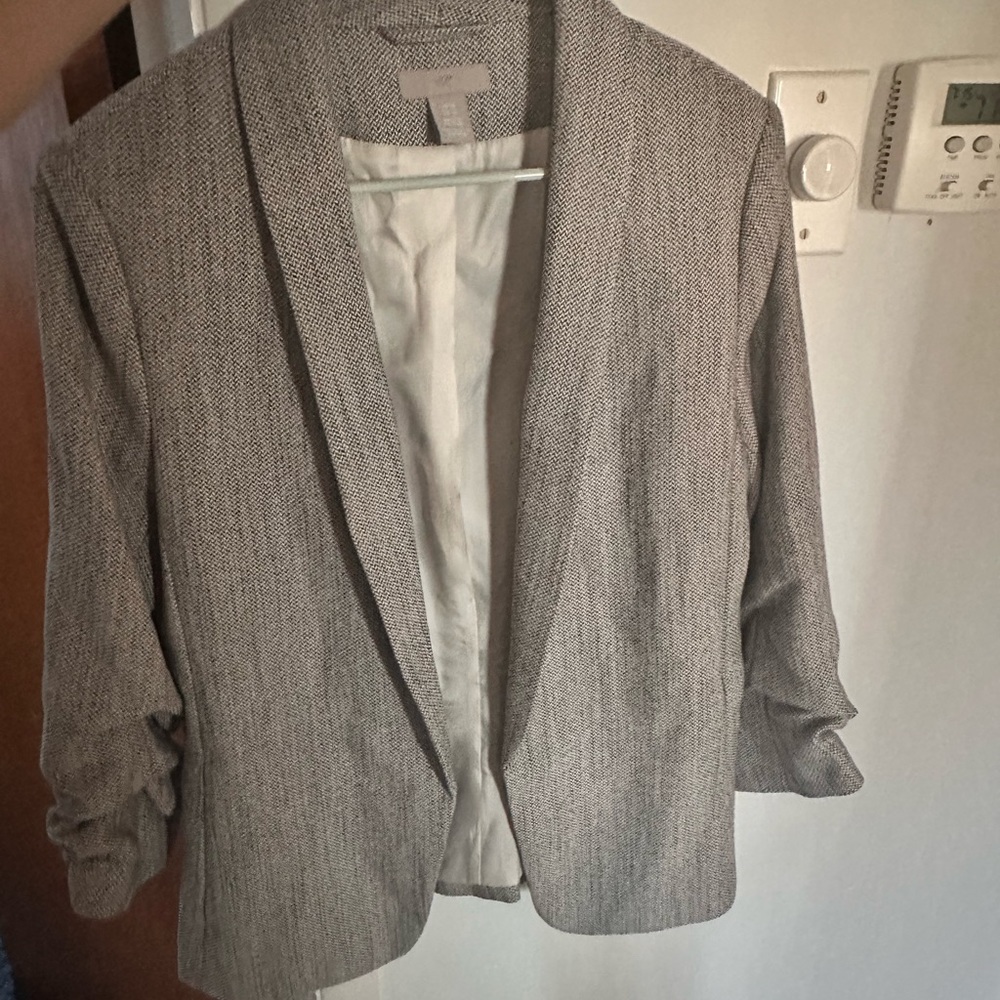 Grey Quarter Length Blazer with Ruched Sleeves from H&M